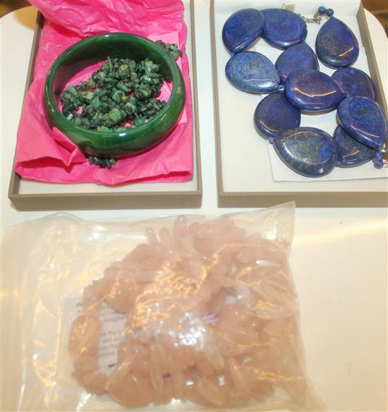 Lapis lazuli necklace, agate bangle & necklace set